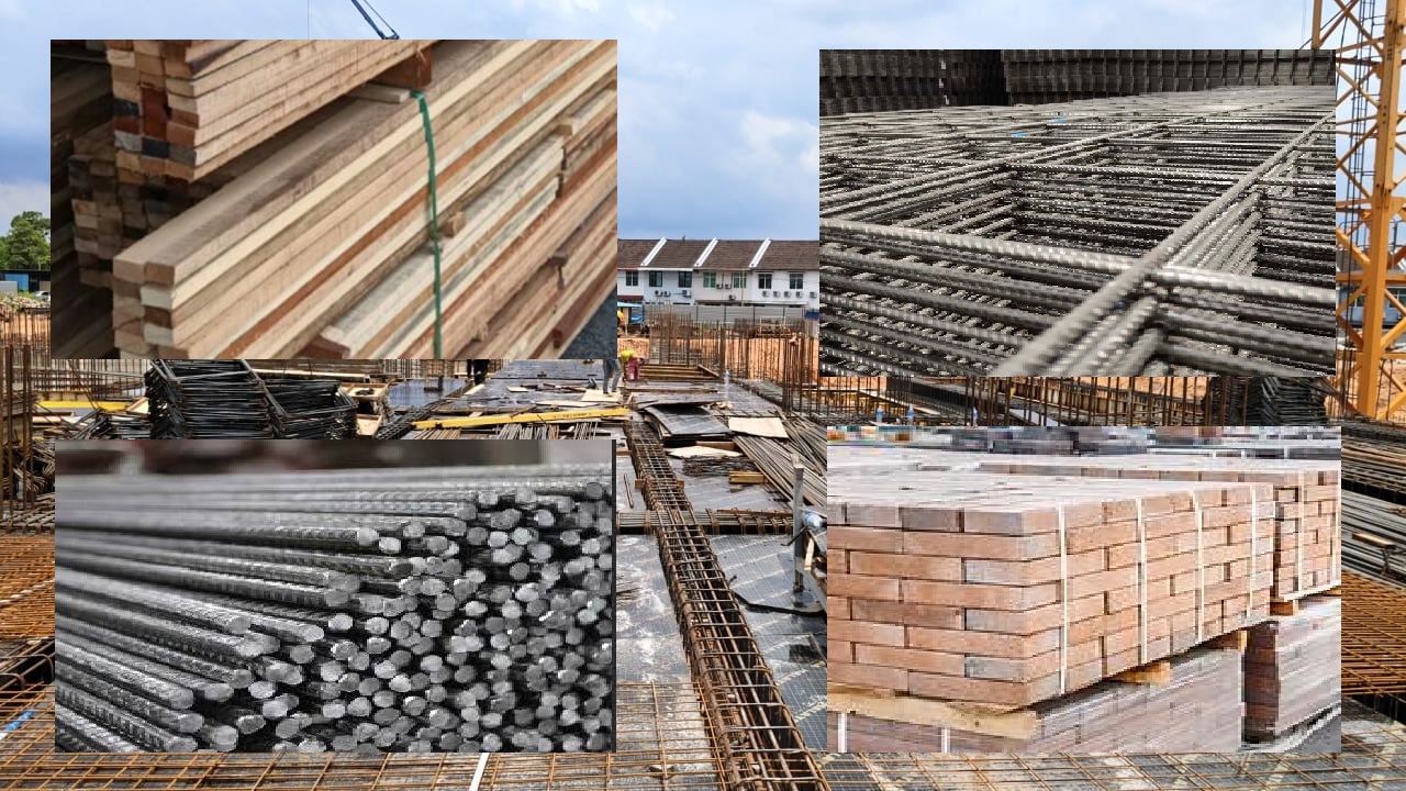 Stack of construction bricks and materials